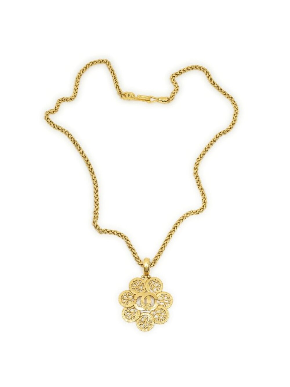 Chanel CC Arabesque Flower Pendant Gold Plated